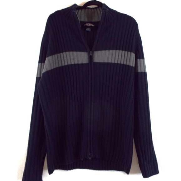 Aeropostle Long Sleeve Full-Zip Standing Collar Colorblock Navy Blue & Gray Sz L - Picture 1 of 5